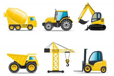 Construction Trucks & Crane Vector