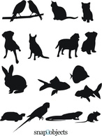 Free Vector pet Silhouettes, from the most common animal companions, Birds, kittens, puppies, fishes even ...