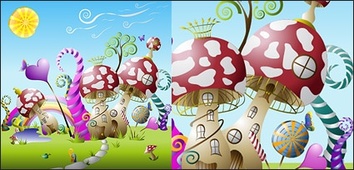 Mushrooms Cute fairy-tale world vector material