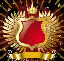 Red banner with gold wings