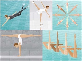 Scuba diving, skating, synchronized swimming, gymnastics, balance beam