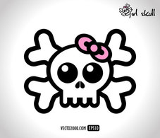 Skull girl with pretty pink ribbon