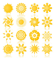 Sun Symbols or Icons Collection Vector Set