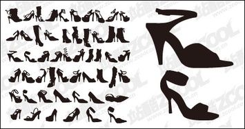 Variety of fashion shoes for women silhouette vector material