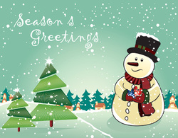 Vector Snowman with christmas tree and gifts